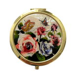 NAMIN Craft Portable Korean Mother-of-Pearl Double-Sided Compact Mirror (70mm x 75mm) Butterfly and Rose _ 1x Magnifying Mirror, One-Touch Open, Korean Traditional Handicraft, Souvenir, Made in Korea